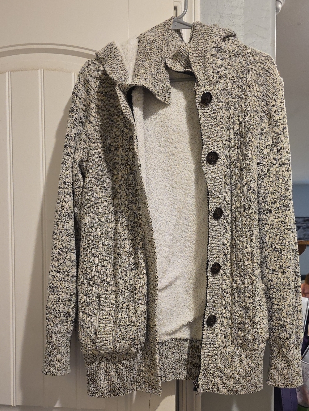 Women's Hooded Knit Cardigan Sweater - Heather Gray